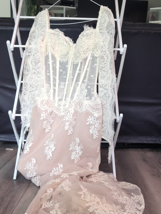 None Dresses & Skirts - Lace-Appliqué Ivory and Blush Wedding Dress